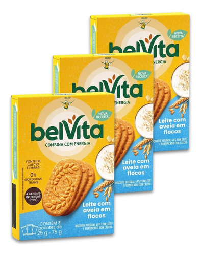 Biscoito Integral Belvita Leite E Aveia Kit 3 Caixas 75g
