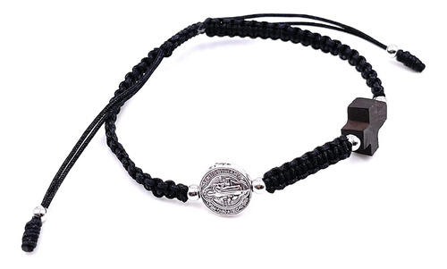 Azabache Cross Saint Benedict Pulsera Hecha A Mano Para Muje