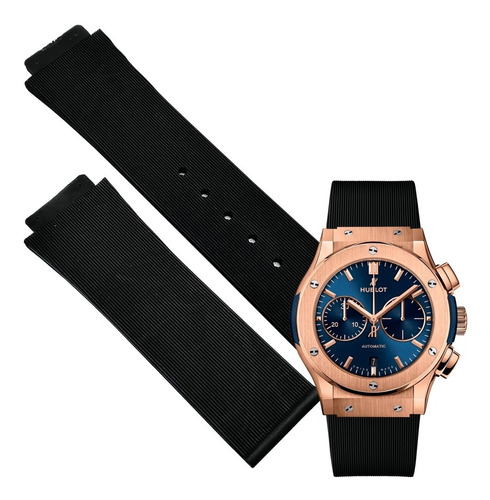 Correa 25mm Para Hublot Fusion Chrono King Gold Blue Negro