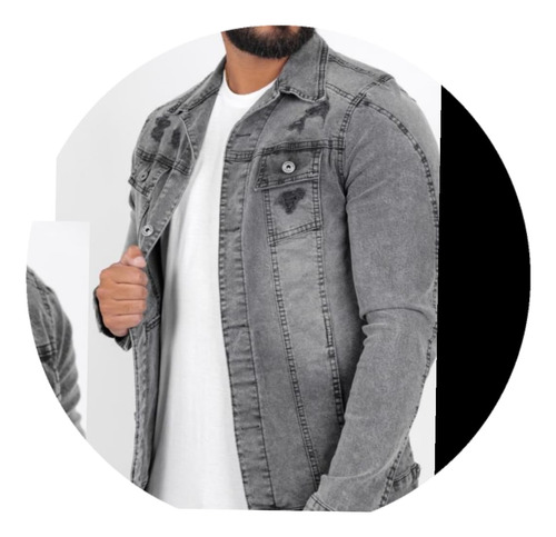 Campera Jeans Gris Hombre Elastizada Rota Toca De Tenorio