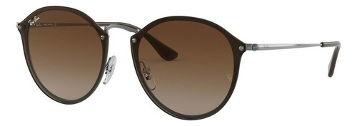 Anteojos de sol Ray-Ban Round Blaze Standard con marco de metal color polished gunmetal, lente brown de plástico degradada, varilla polished gunmetal de metal - RB3574N