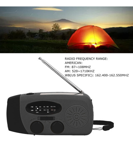 Radio Solar De Manivela Con Linterna Led (negra) A