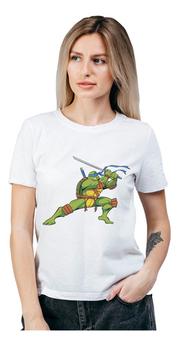 Polera Mujer Tortugas Ninja Leonardo Algodón Orgánico Wiwi