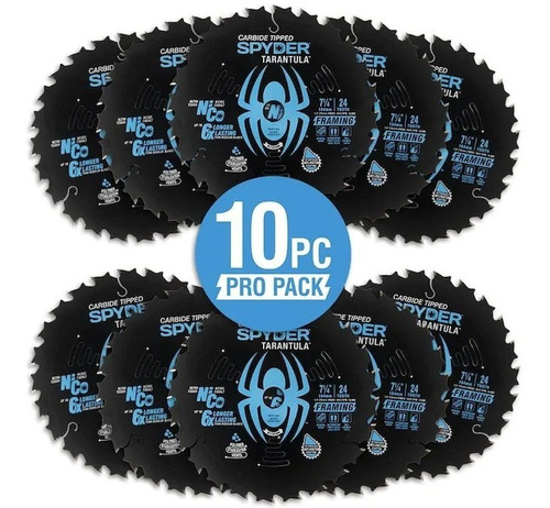 Paquete De 10 Discos Spyder Para Sierra Circular 7-1/4 24t