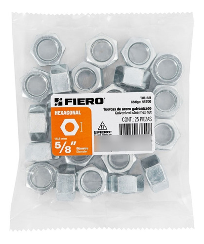 Kit De 25 Tuercas De Acero Galvanizado Hexagonal De 5/8'