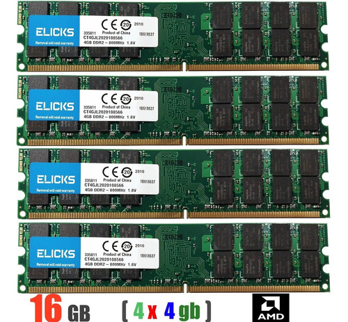 Memória Ddr2 800mhz 16gb (4 X 4gb) Apenas Para Amd