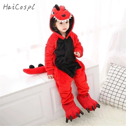 Imagen 6 de 10 de Pijama Kigurumi Dinosaurio Niños Abrigado Suave Disfraz