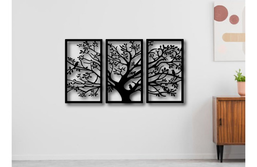 Cuadro  Árbol De La Vida Tríptico Decorativo Moderno