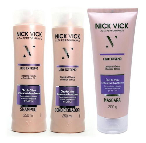 Kit Nick Vick Liso Extremo Shampoo Condicionador E Máscara