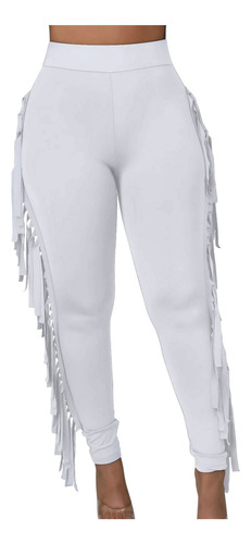 Pantalón De Vendaje Ajustado Con Flecos De Color Liso De Alt