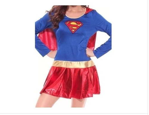  Disfraz Vestido Capa Cosplay Halloween Mujer Supergirl 