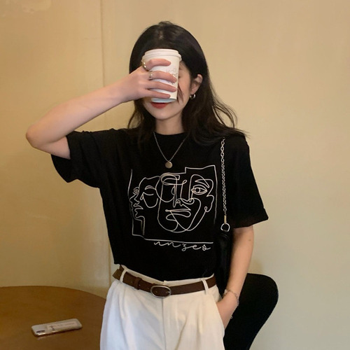 Camiseta De Manga Corta Estampada Holgada De Verano Para Muj