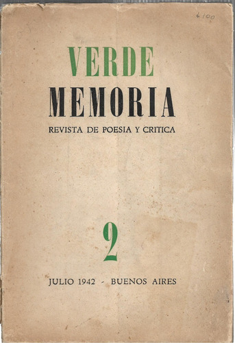Verde Memoria: Revista De Poesía Y Crítica. N. 2. Julio 1942