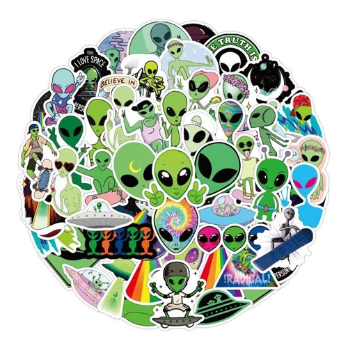 Aliens 50 Calcomanias Stickers Pvc Contra Agua Premium