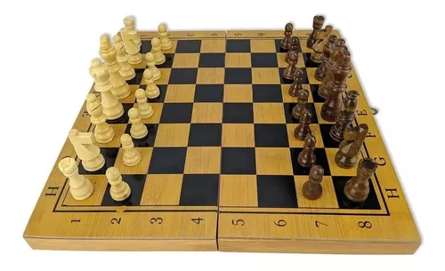 Jogo de Xadrez e Dama 2 em 1 tabuleiro dobrável de madeira tamanho