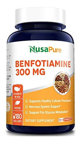 Benfotiamina 300 Mg 180 Cápsulas Vegetales (no Omg, Vegano Y