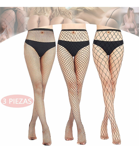 Imagen 2 de 9 de 3 Medias Panty Sexy Piernas Moda Mujer Malla Lenceria