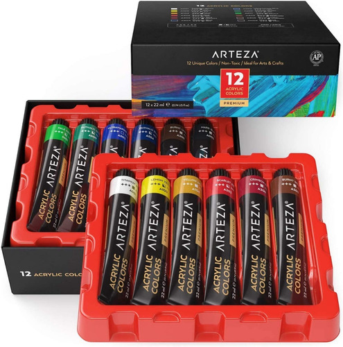 Pinturas Acrilicas 12 Colores Arteza  Premium Con 22ml