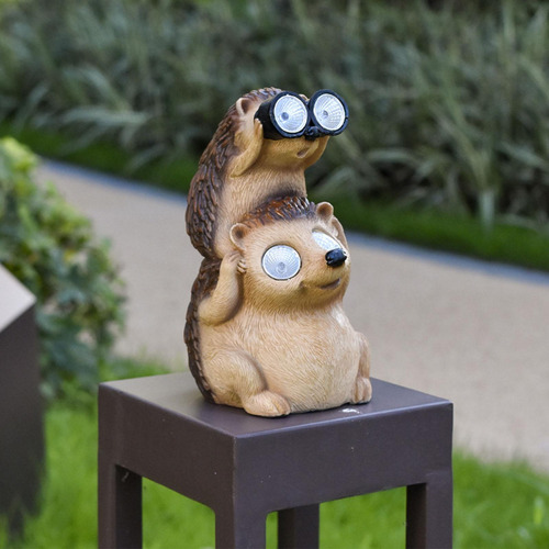 Figurita De Animales De Resina, Luces Led, Erizo10x10x17,5cm
