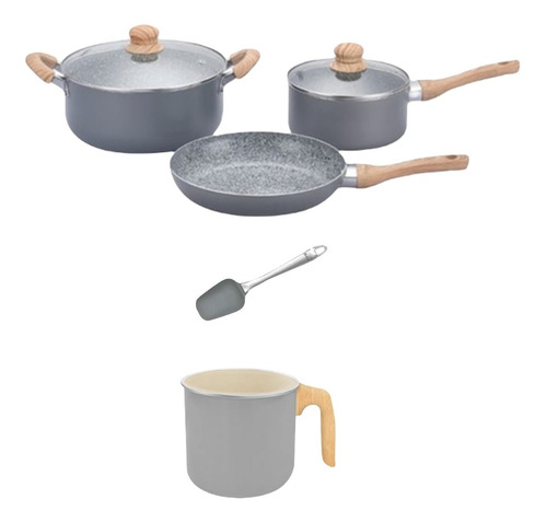 Set De Cocina Hudson Granito 6pz Ceramica Antiadher Crema