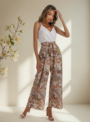 Entero Jumpsuit Mono Estampado De Paisley Cinturón El 117