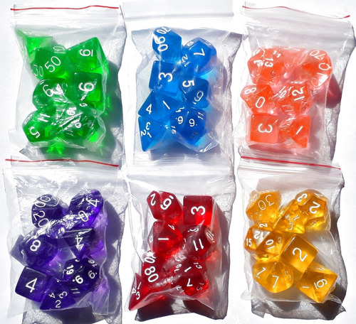 Jogo Dados Rpg Translúcido 7 Peças D4 D6 D8 D10 D10% D12 D20