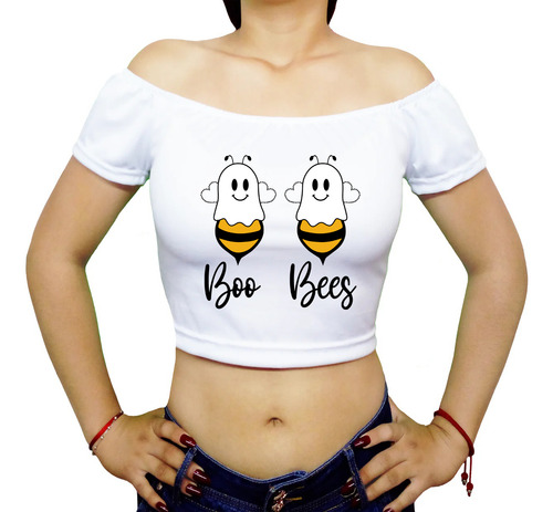 Crop Top Halloween Sin Hombros Tacto Algodón Brush Variedad