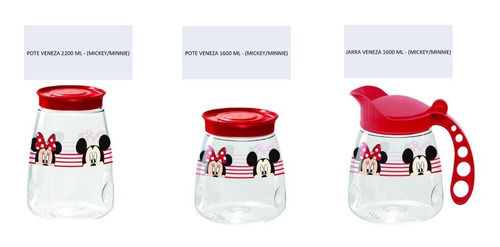 Kit 3 Jogo De Potes Porta Mantimentos Plástico Mickey Minnie