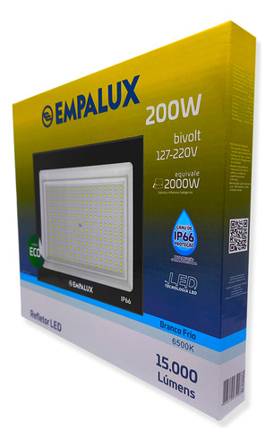 Refletor Led 200w 6.500k Empalux 127/220V Carcaça Preto Luz Branco-frio 127/220V RL52006