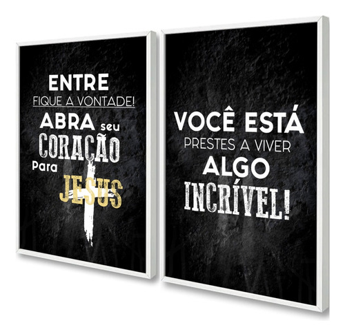 2 Quadros Decorativos Frase Motivacional Jesus Com Moldura