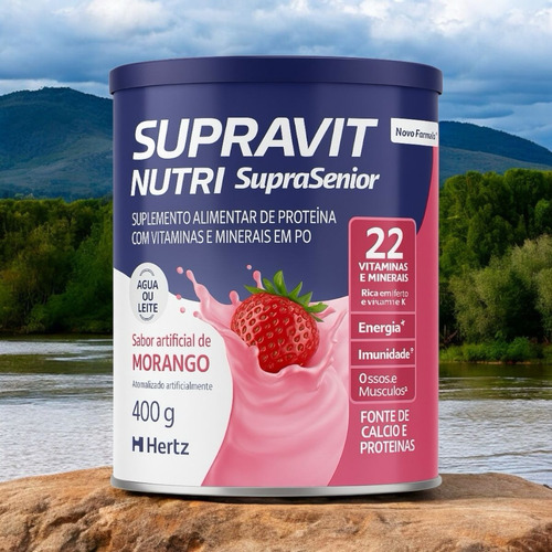 4 Latas Supravit Nutri Vitaminas Em Pó Lata 400g Morango