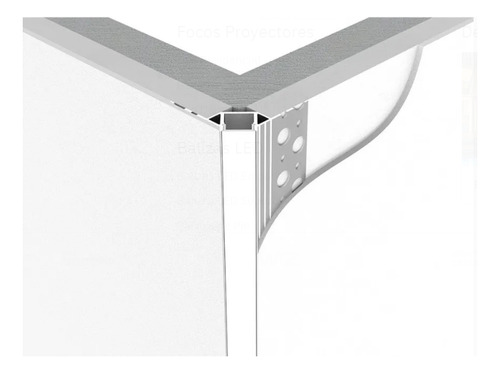 Perfil Aluminio Embutir Esquina Exterior Para Tira Led 1m X2 Luz Aluminio Anodizado Difusor Blanco Opal