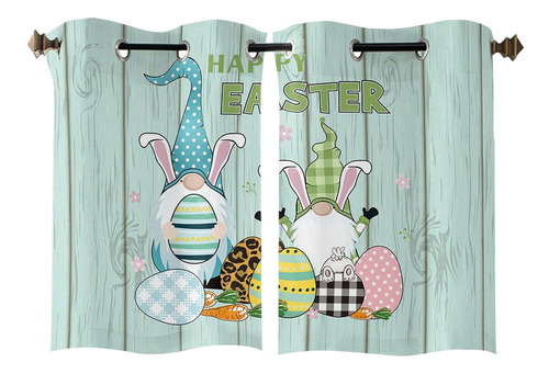 Easter Window Curtains 2 Panels Egg Rabbit Gnome Drapes...
