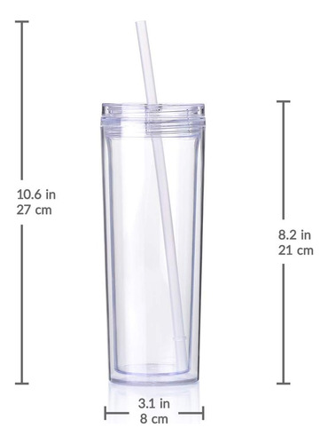 Vasos De Vaso De Acrílico Cupture Skinny Con Pajitas, 18 Oz,