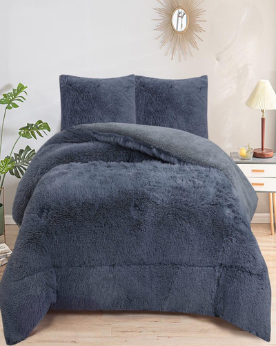 Cobertor Peludo Con Chiporro Invierno 2 Plazas Gris