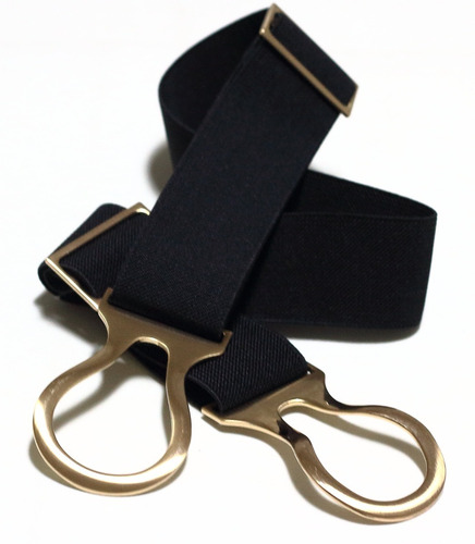Imagem 2 de 6 de Cinto Feminino Elástico Preto Fivela Dourada Detalhada