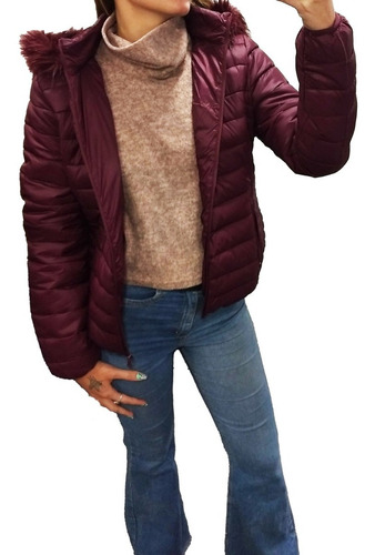 Campera Inflable Mujer Invierno Abrigada Con Piel Y Capucha