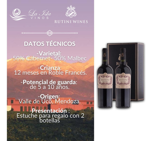 Imagen 3 de 10 de Rutini Cabernet- Malbec Estuche X 2 X 750ml. - Envíos