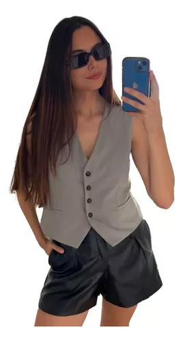 Chaleco Mujer Sastrero Forrado Vestir Corto - $ 34.900