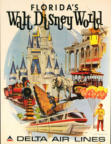 Poster Retrô - Florida Walt Disney - Decor 33 Cm X 48 Cm