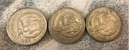 Monedas De $20 Pesos Del Año 1980, 1981 Y 1982