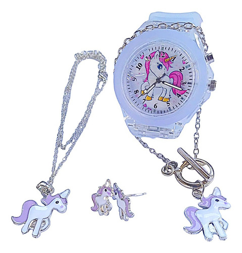 Set 5 Pzas. Reloj + Pendientes + Collar + Pulsera Tema Pony