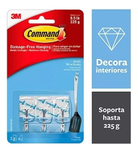 Pack-3-gancho Command Transparente-punta De Alambre 3m 17067