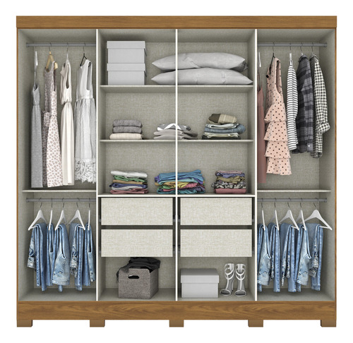 Guarda Roupa Casal 08 Pts 4 Gav Com Espelho Mabilu Casa 812 Cor Nature com Off White