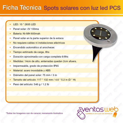 Imagen 4 de 5 de Spot Luz Led Solar Exterior Jardin X 4 Unid