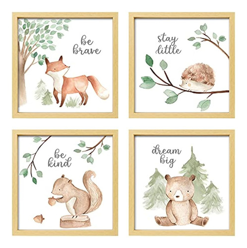 Artbyhannah Paquete De 4 Enmarcados Funny Woodland Baby Nurs