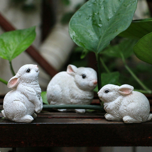 3x Figurinhas De Coelhinho Bonito Esculturas Colecionáveis