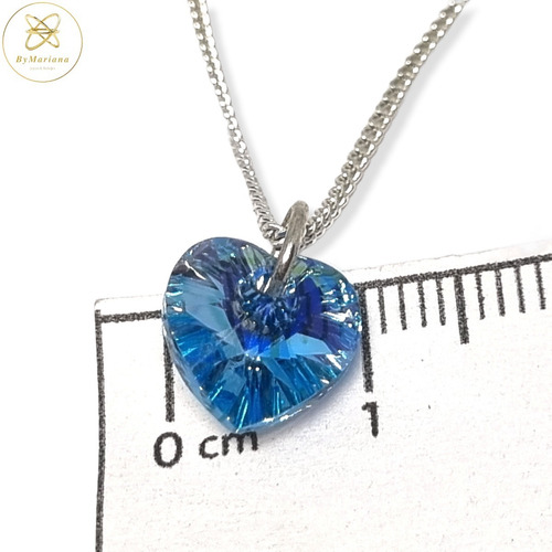 Imagen 6 de 7 de Cadena Plata + Dije Corazon Cristal Swa Celeste Tornas 10mm