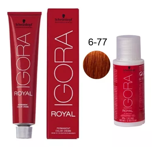 Coloração Ruivo Cobre Igora Royal Tinta 8.77 + Ox. 20 Vol