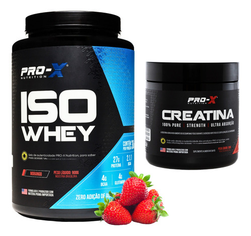 Kit Creatina 300g + Whey Protein Isolado Prox Nutrition 900g Sabor Morango